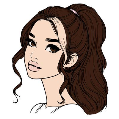 realistic girl with a ponytail on her hair and lips