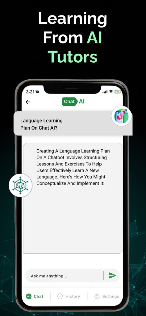 AI Chat: Smart AI Assistant - AI Chat app interface showing a language learning plan from an AI tutor