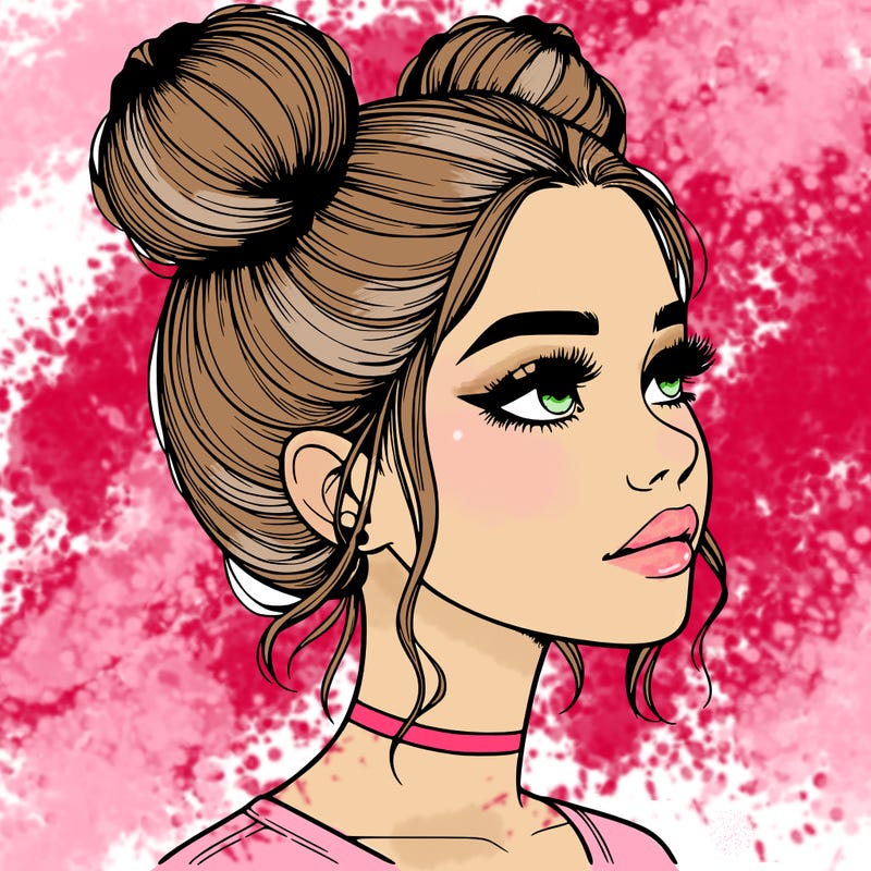 realistic girl with buns on the top of her head