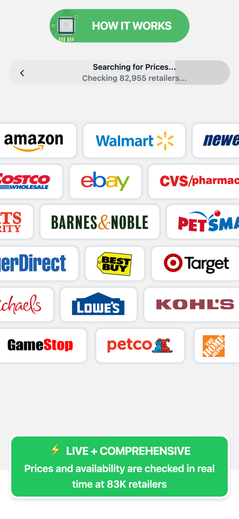 ShopSavvy app screen showing real time price comparison across major retailers like Amazon Walmart and Target