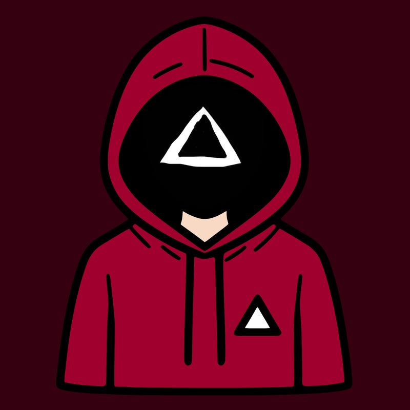 a person with non face waering a hoodie with a small triangle symbol