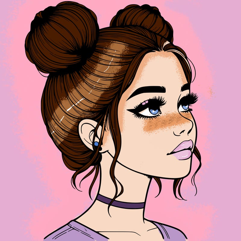 realistic girl with buns on the top of her head