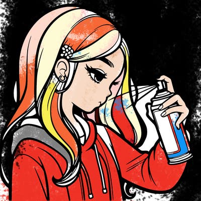 a realistic girl spray painting
