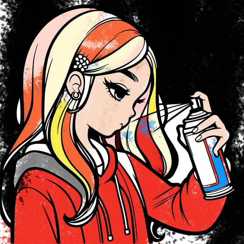 a realistic girl spray painting
