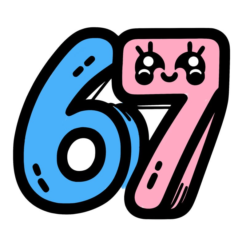 the numbers 67