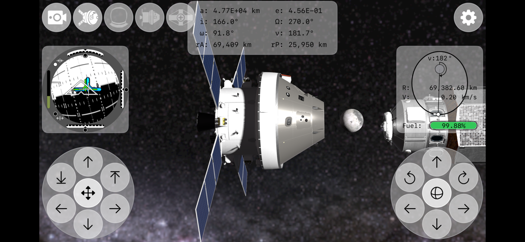 Mission Orion 2 - Una simulación de la nave espacial Orion realizando una maniobra de acoplamiento en el espacio cerca de la Luna