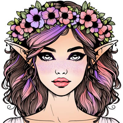 realistic female elf with flower crown