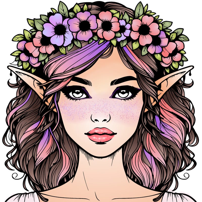 realistic female elf with flower crown