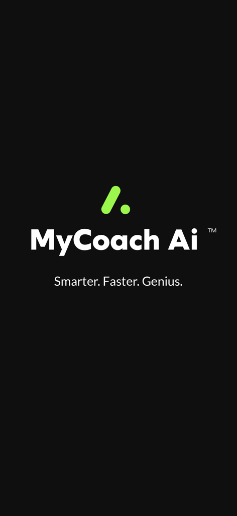 MyCoach Ai - MyCoach Ai app logo with the tagline Smarter Faster Genius on a black background