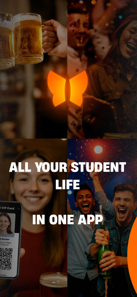 Unifi: Home of the Unifi Card - Collage de la aplicación Unifi mostrando a estudiantes socializando con la Tarjeta VIP Unifi para descuentos en ocio nocturno