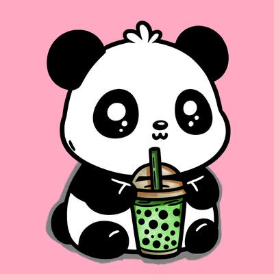 panda driking boba