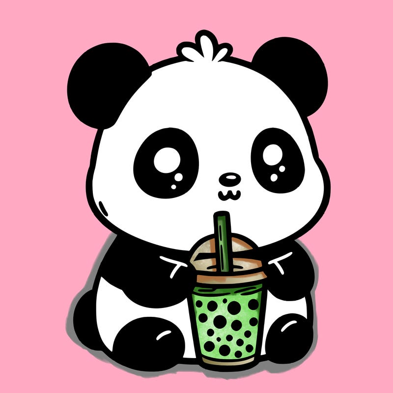 panda driking boba