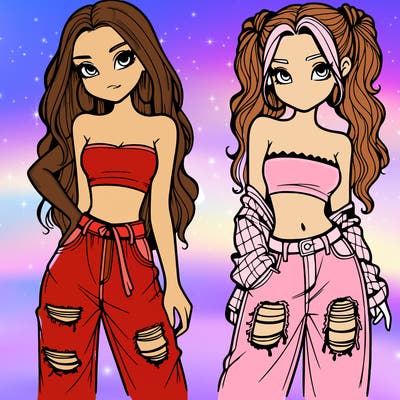 2 girls in crop tops and baggy jeans ripped