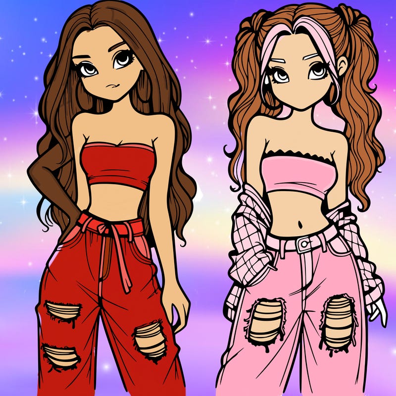 2 girls in crop tops and baggy jeans ripped