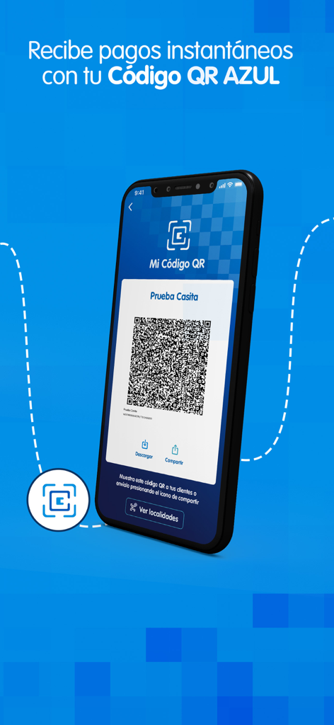 App AZUL - Interfaz de la app AZUL mostrando un código QR para pagos instantáneos a comercios.