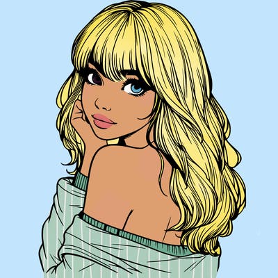 realistic girl with bangs looking over her shoulder