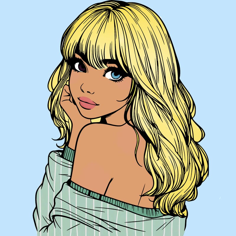 realistic girl with bangs looking over her shoulder