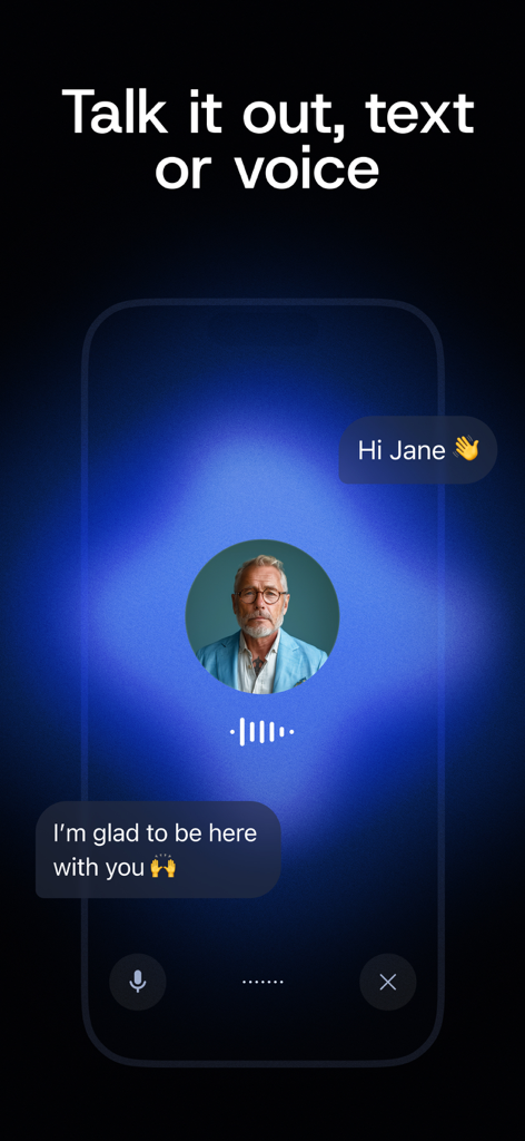 Aligned: AI Coaching & Therapy - Interfaccia dell'app Aligned per sessioni di chat vocale e testuale con un AI coach