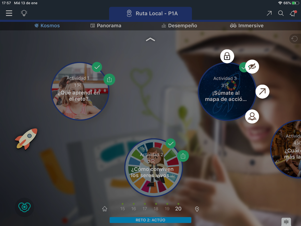 Interactive learning path interface in the Knotion DEP educational app showing several circular activity modules