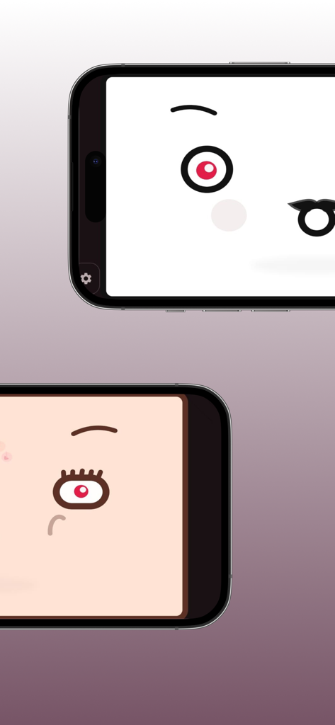 Two smartphones showing the white and brown minimalist pet faces of the OuO app