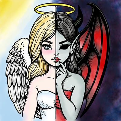 realistic angel half demon