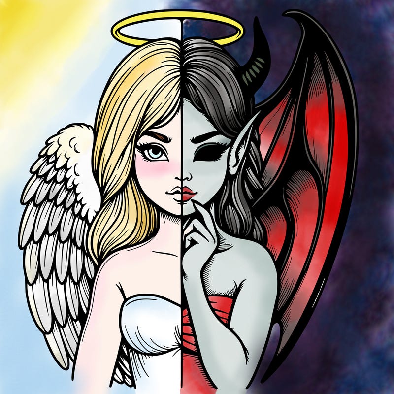 realistic angel half demon