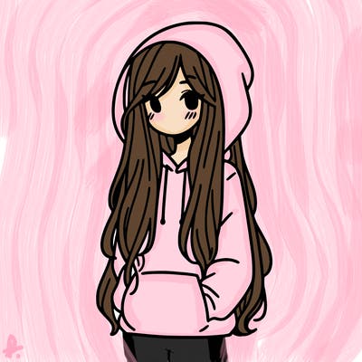 girl with long hair, wearing a hoodie