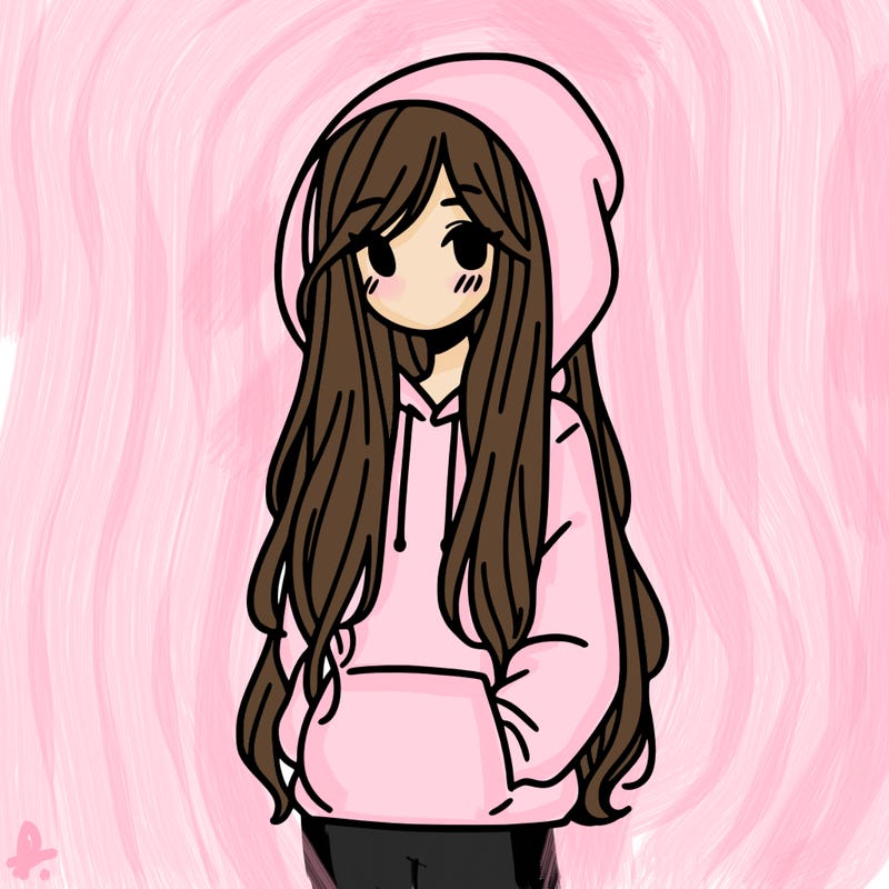 girl with long hair, wearing a hoodie