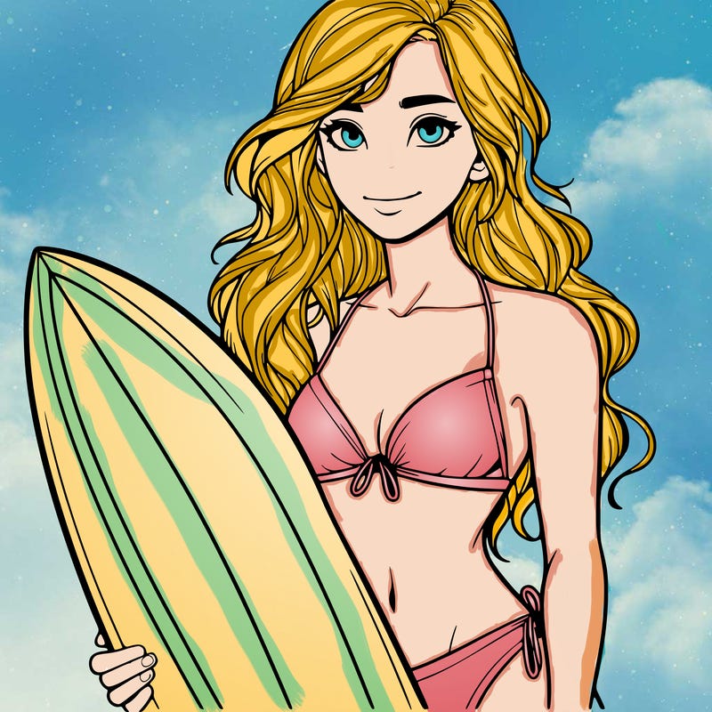realistic girl surfer