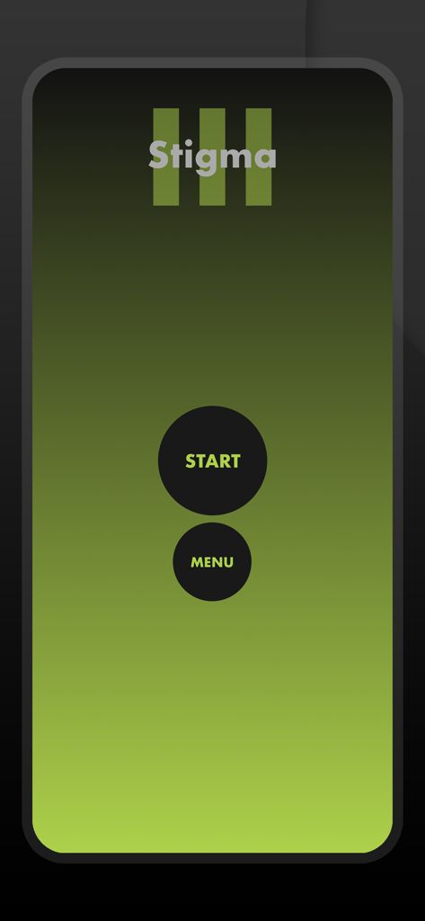 Stigma 3 - Magic Trick Tricks - Stigma 3 magic trick app home screen showing start and menu buttons