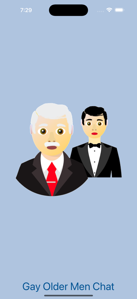 Gay Older Men Chat - Splash screen of Gay Older Men Chat app showing an older man and a younger man in suits