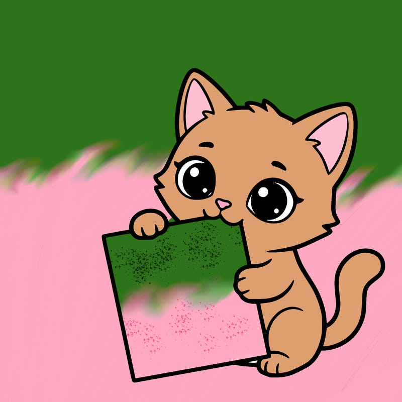 a small cat with a blank sheet of paper in its hand. the cat is sooooooo cute!
