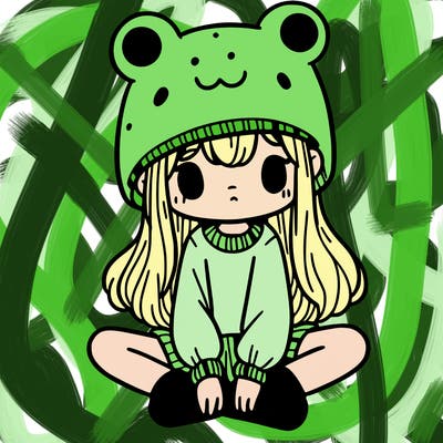 a girl wearing a frog hat and some frog socks