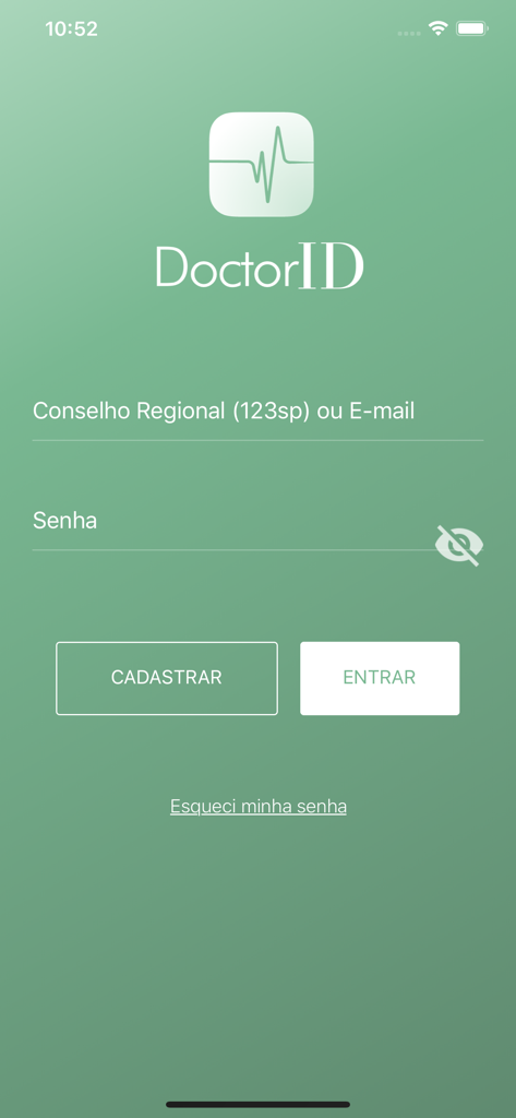 DoctorID App Anmeldebildschirm mit Feldern für die Ärztenummer und das Passwort