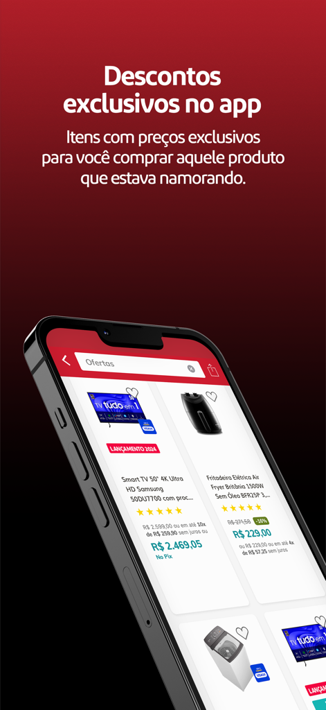 Extra: Loja online com ofertas - Pantalla de smartphone que muestra la aplicación Extra con descuentos exclusivos en electrónicos y electrodomésticos