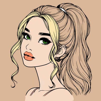 realistic girl with a ponytail on her hair and lips