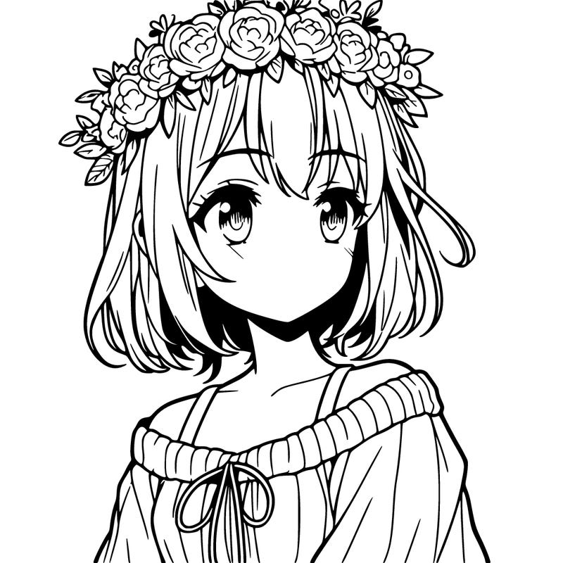 manga character girl with flower crown