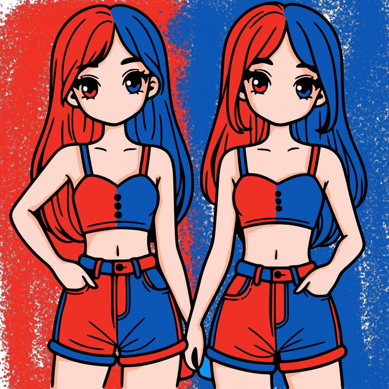 two sisters with crop tops and jean shorts and straight hair
