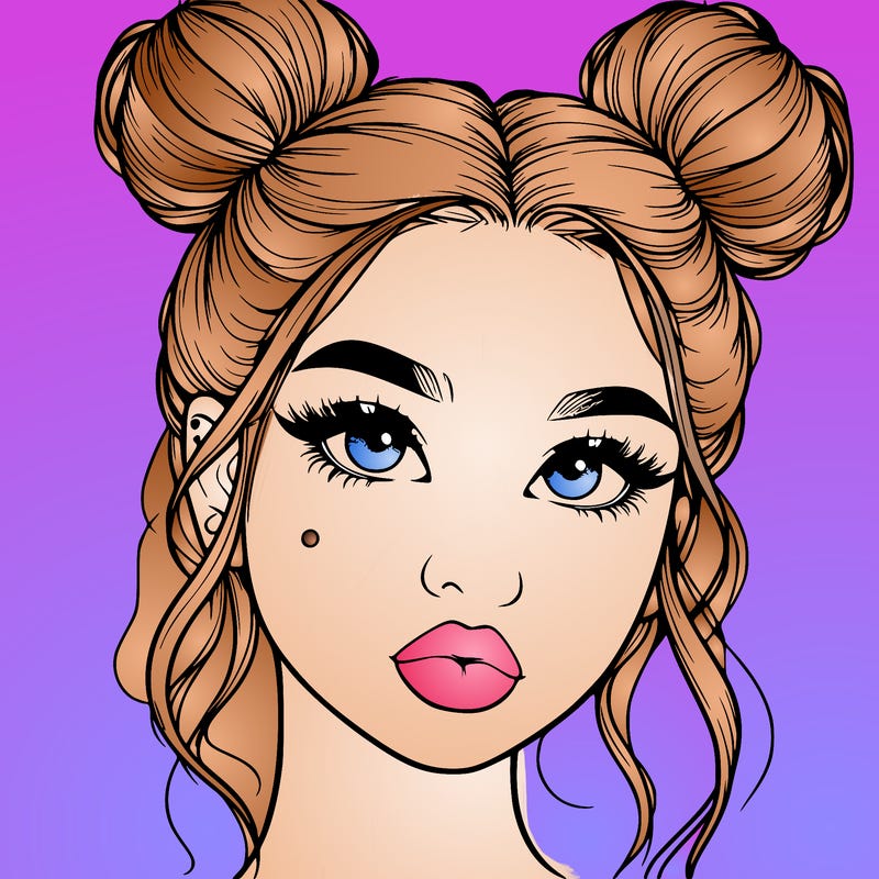 realistic girl with two buns on her hair and lips