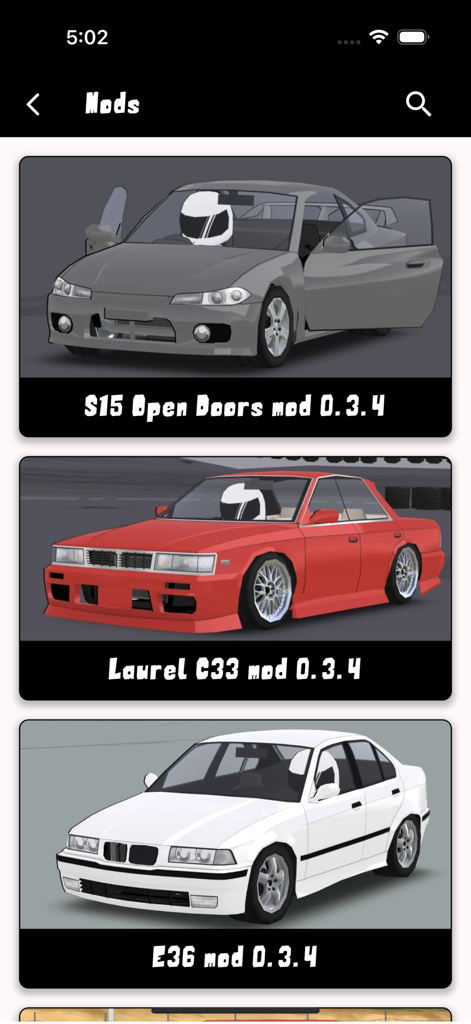 Skins for FR Legends - Lista de mods de carro para FR Legends apresentando os modelos S15, Laurel C33 e E36.