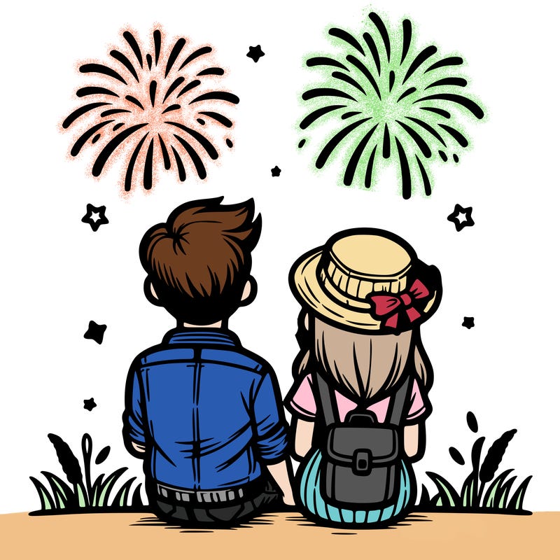 couple watching fireworks