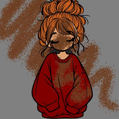 girl with baggy sweatshirt and messy bun