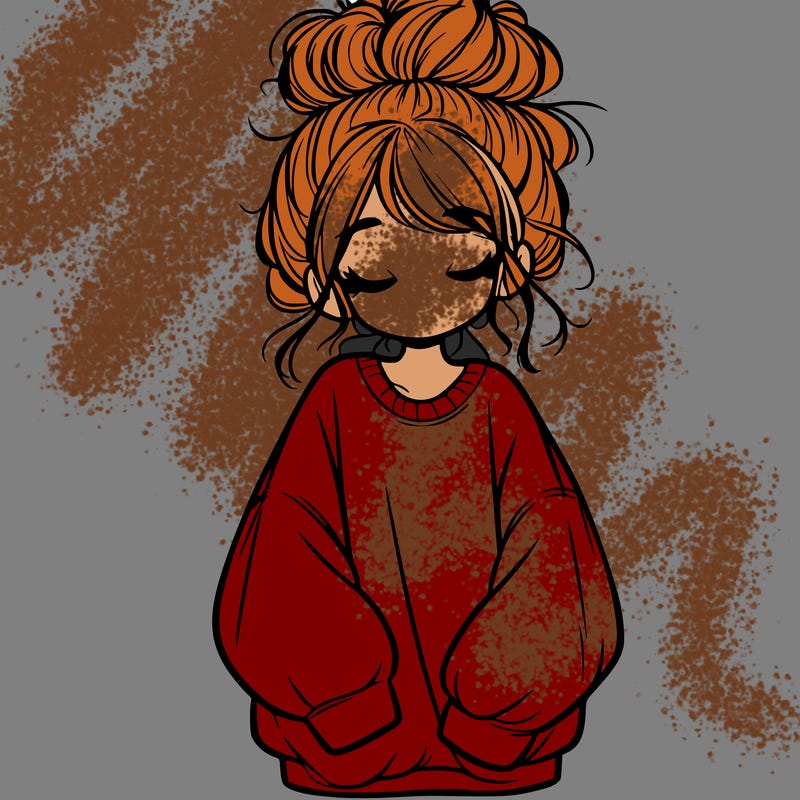 girl with baggy sweatshirt and messy bun