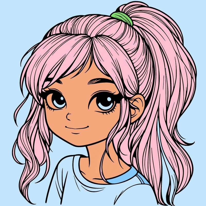 realistic girl with ponytail