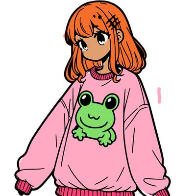 girl wearing frogging sweatshirt
