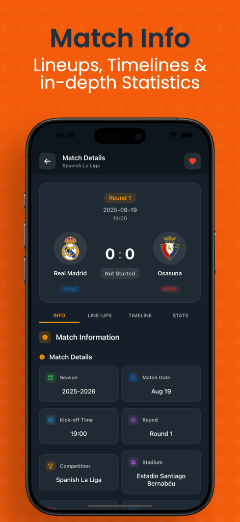 The Dofu - Live Sports Scores - Interfaz de la aplicación The Dofu que muestra información y estadísticas de partidos de fútbol