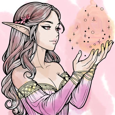 realistic elf girl doing magic