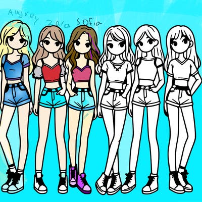 a group of girls wearing crop tops and shorts