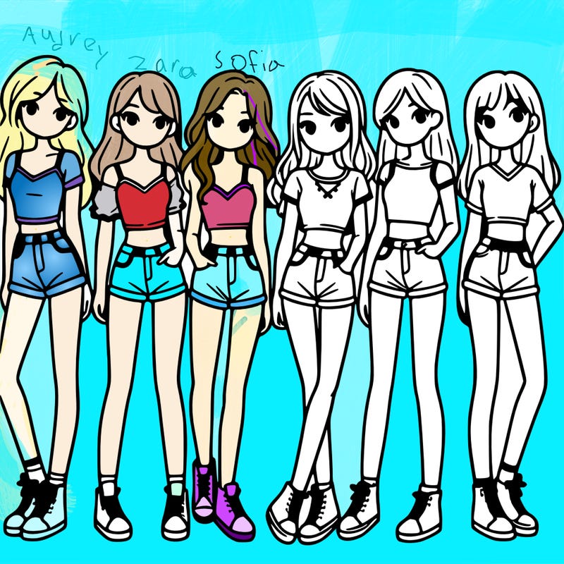 a group of girls wearing crop tops and shorts