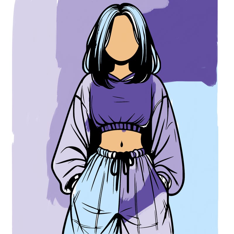 realistic girl faceless with baggy pants and a crop top